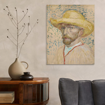 Autoritratto Con Cappello Di Paglia Vincent van Gogh vvg90 quadro stampato su tela