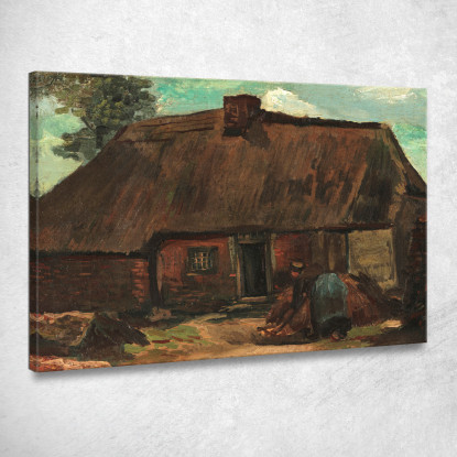 Cottage Con Contadina Che Scava Vincent van Gogh vvg118 quadro stampato su tela