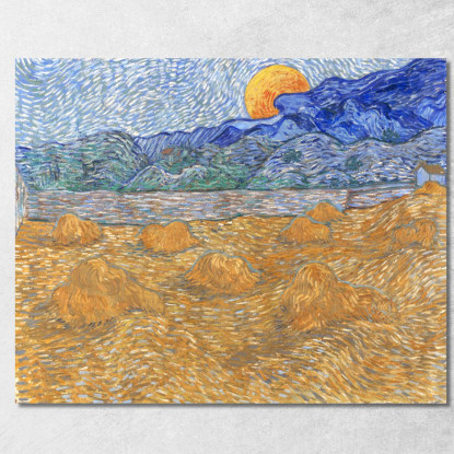 Paesaggio Con Covoni Di Grano E Luna Nascente Vincent van Gogh vvg134 quadro stampato su tela