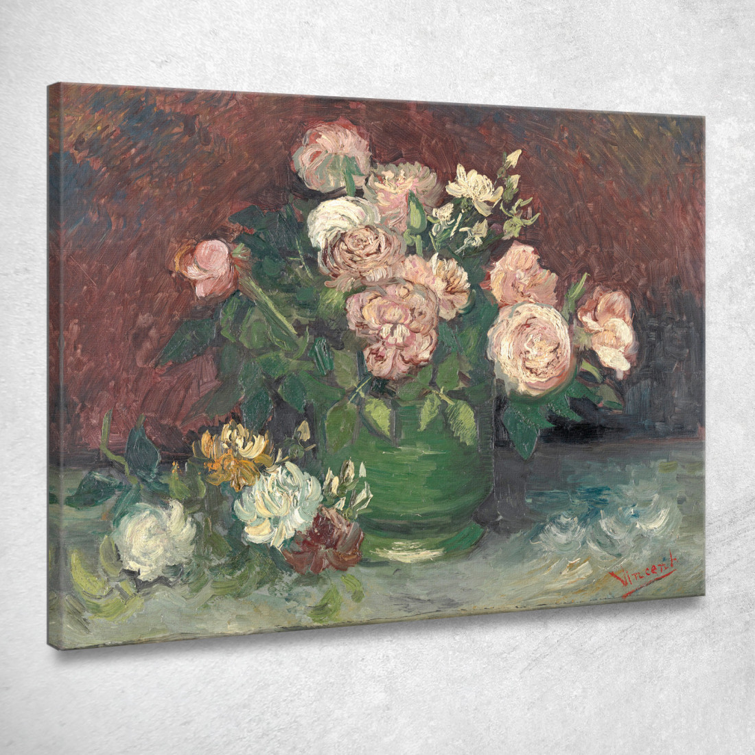 Rose E Peonie Vincent van Gogh vvg157 quadro stampato su tela