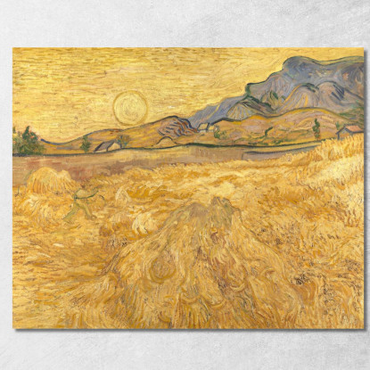 Campo Di Grano Con Mietitrice E Sole Vincent van Gogh vvg183 quadro stampato su tela