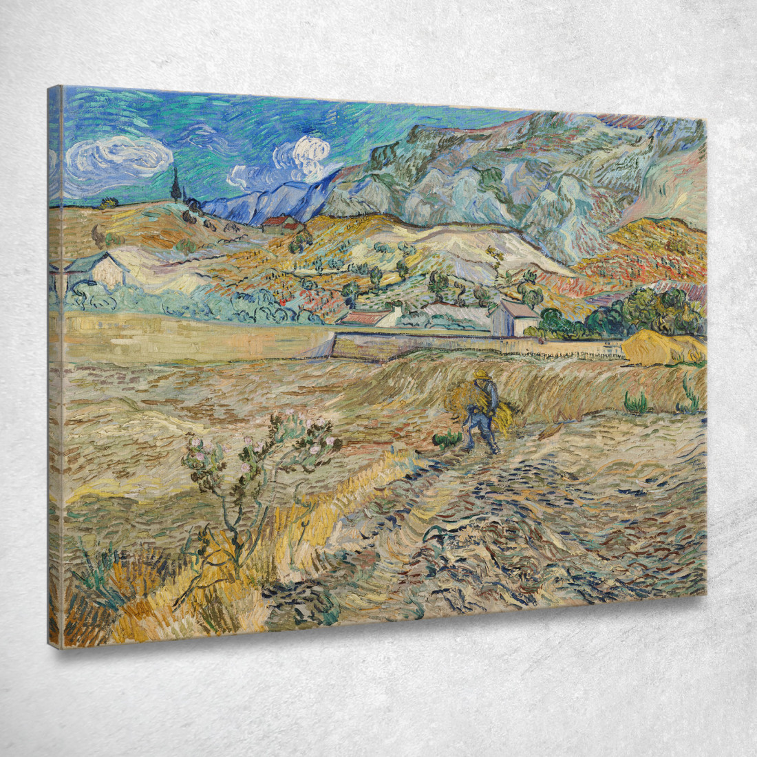 Paesaggio Nel Campo Recintato Di Saint-Rémy Con Contadino Vincent van Gogh vvg232 quadro stampato su tela Paesaggio Nel Campo Recintato Di Saint-Rémy Con Contadino Vincent van Gogh vvg232 quadro stampato su tela