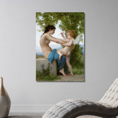 Una Giovane Ragazza Che Si Difende Dall'Eros William Bouguereau wbg4 quadro stampato su tela