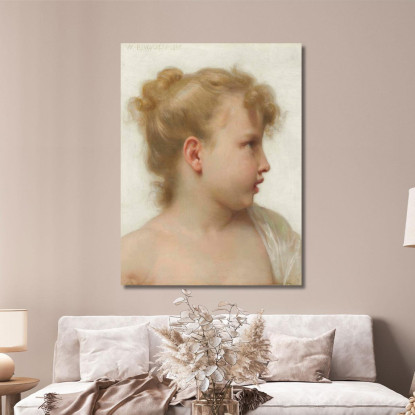 Studio Della Testa Del Volto Di Una Bambina Di Profilo William Bouguereau wbg36 quadro stampato su tela