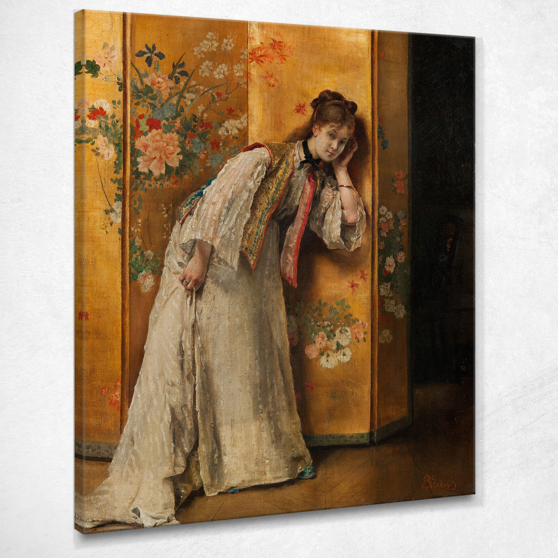 Curioso Alfred Stevens stal17 quadro stampato su tela