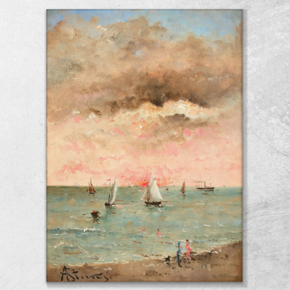 Figure Sulla Spiaggia Al Tramonto Alfred Stevens stal31 quadro stampato su tela