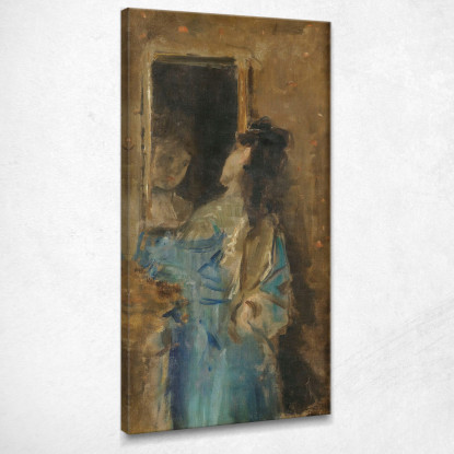 Ragazza In Blu Che Guarda In Uno Specchio Alfred Stevens stal32 quadro stampato su tela