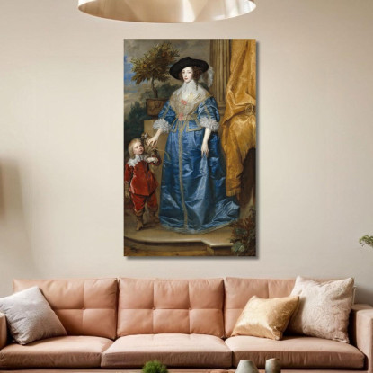 La Regina Henrietta Maria Con Sir Jeffrey Hudson Anthony van Dyck avd93 quadro stampato su tela
