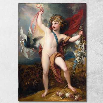 Cupido Rilasciando Due Colombe Benjamin West bwt11 quadro stampato su tela