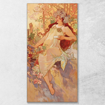 Autunno Quattro Stagioni Alphonse Mucha amu19 quadro stampato su tela