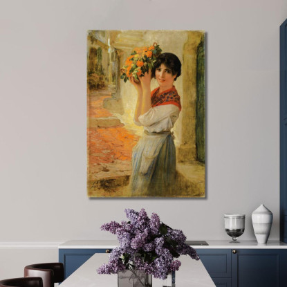 Giovane Nizzarda Con Un Cesto Frederick Arthur Bridgman fab75 quadro stampato su tela