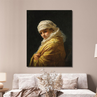 Giovane Donna Con Un Turbante Bianco Frederick Arthur Bridgman fab78 quadro stampato su tela