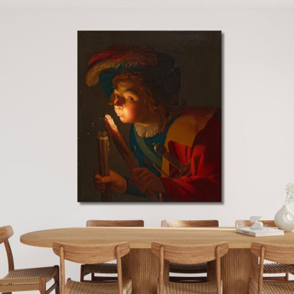 Un Ragazzo Che Soffia Su Un Tizzone Gerard van Honthorst gvh1 quadro stampato su tela