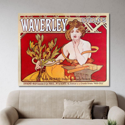 Cicli Waverley Parigi 1898 Alphonse Mucha amu33 quadro stampato su tela