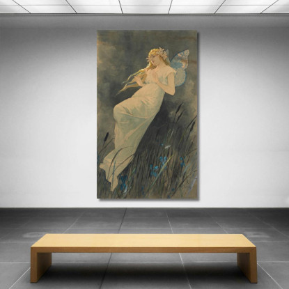 Elfo Con Fiori Di Iris Alphonse Mucha amu37 quadro stampato su tela