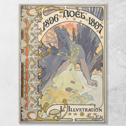 L'Illustrazione Natale 1896 Alphonse Mucha amu78 quadro stampato su tela