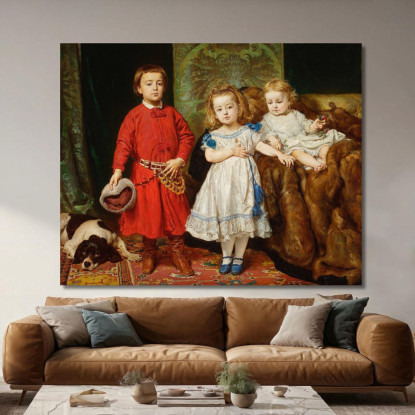 Ritratto Dei Tre Figli Dell Artista Tadeusz Helena E Beata Jan Matejko jmt29 quadro stampato su tela