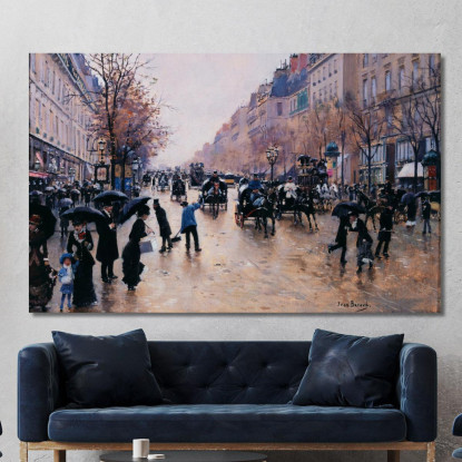 Boulevard Poissonière Sotto La Pioggia Jean Béraud jbr52 quadro stampato su tela