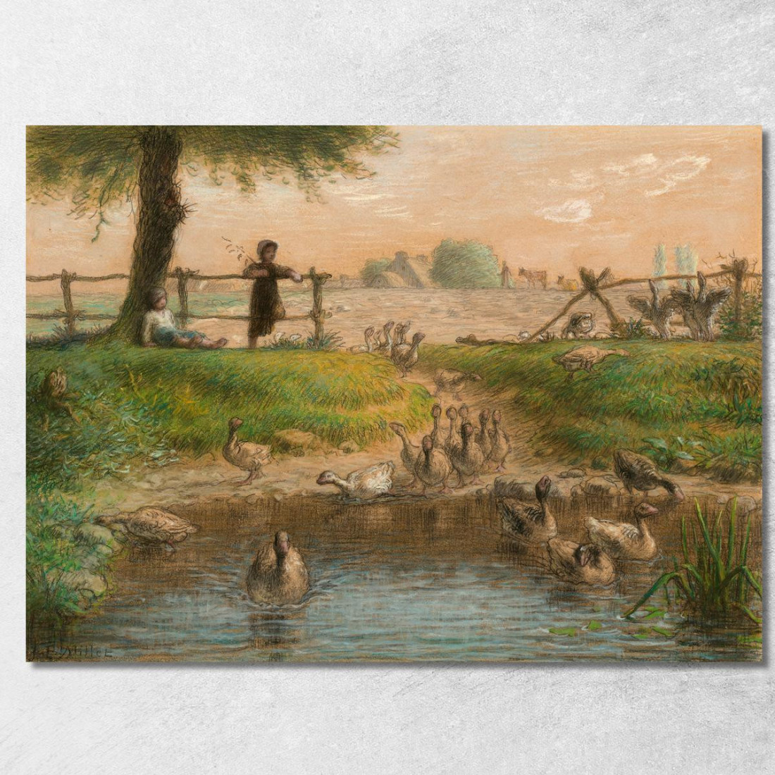 Bambini Contadini Allo Stagno Delle Oche Jean-François Millet jfm42 quadro stampato su tela Bambini Contadini Allo Stagno Delle Oche Jean-François Millet jfm42 quadro stampato su tela