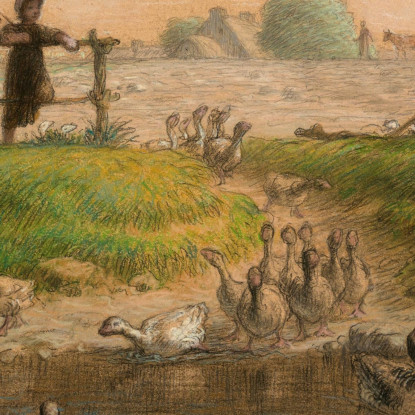 Bambini Contadini Allo Stagno Delle Oche Jean-François Millet jfm42 quadro stampato su tela