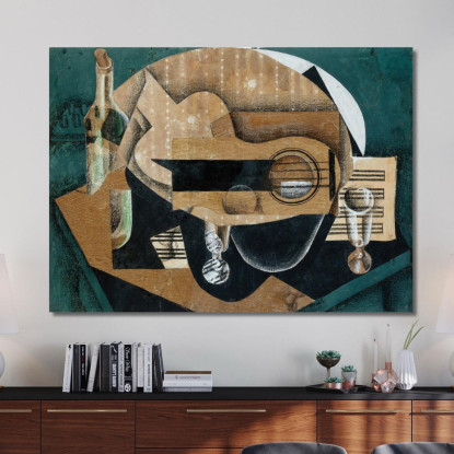 Una Chitarra Degli Occhiali E Una Bottiglia Juan Gris jgr1 quadro stampato su tela