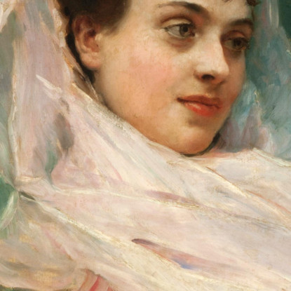 Aline Masson Con Copricapo Di Chiffon. Raimundo de Madrazo y Garreta rmg5 quadro stampato su tela