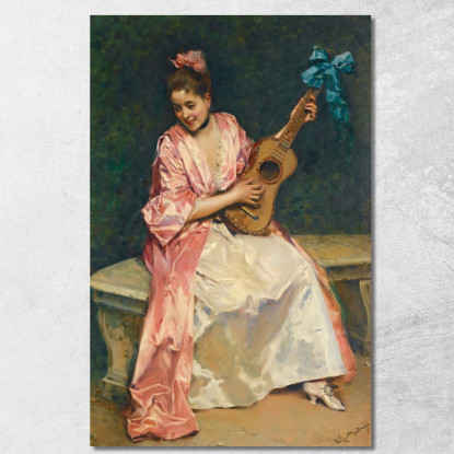 Aline Con La Chitarra Raimundo de Madrazo y Garreta rmg7 quadro stampato su tela