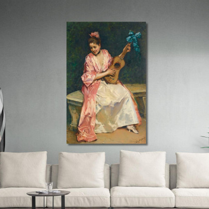 Aline Con La Chitarra Raimundo de Madrazo y Garreta rmg7 quadro stampato su tela
