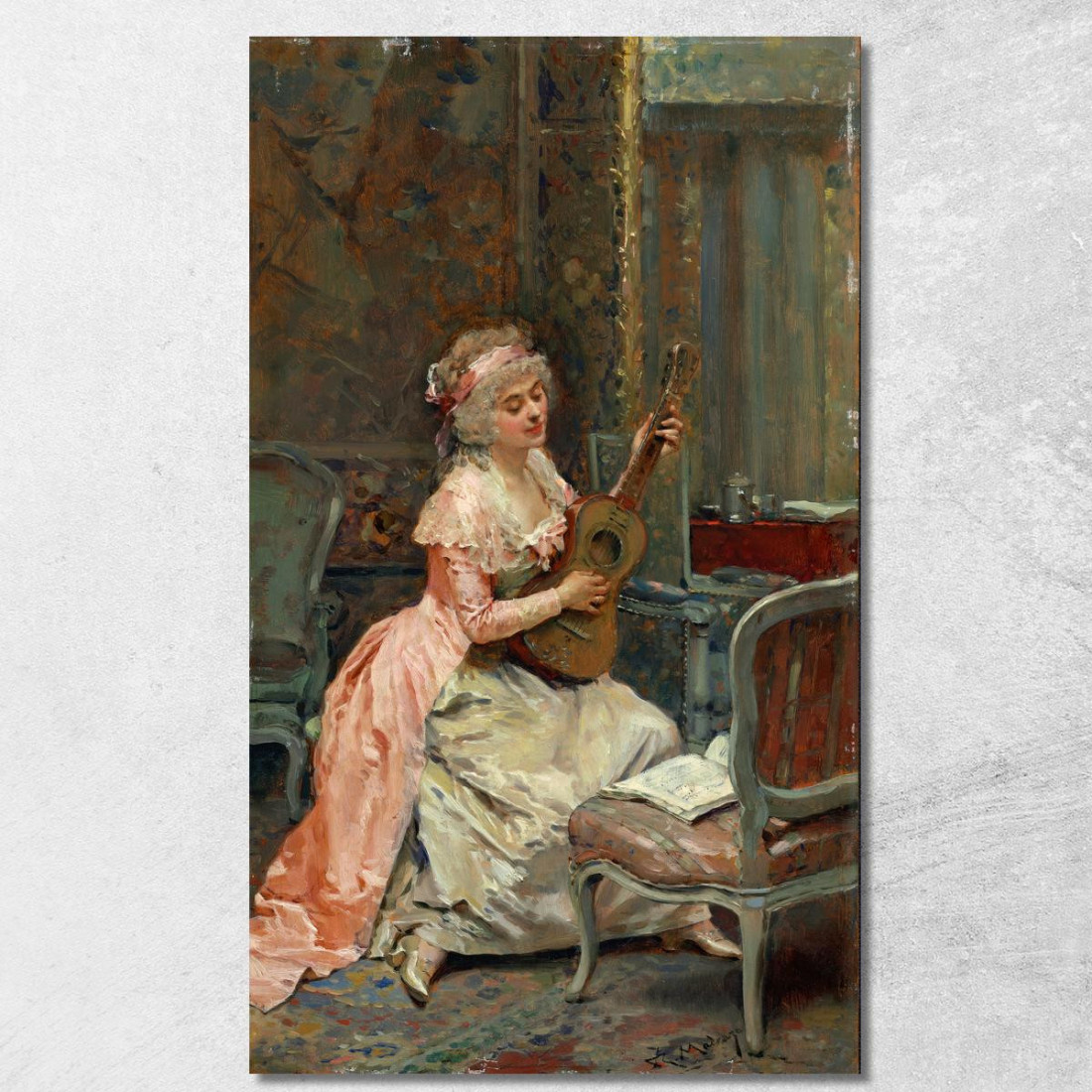 Donna Con Una Chitarra Raimundo de Madrazo y Garreta rmg44 quadro stampato su tela Donna Con Una Chitarra Raimundo de Madrazo y Garreta rmg44 quadro stampato su tela