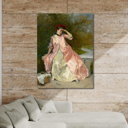 Donna Con Un Cestino Da Picnic Raimundo de Madrazo y Garreta rmg46 quadro stampato su tela