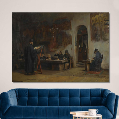 Refettorio In Un Monastero Greco? Monte Athos Theodoros Ralli trl27 quadro stampato su tela