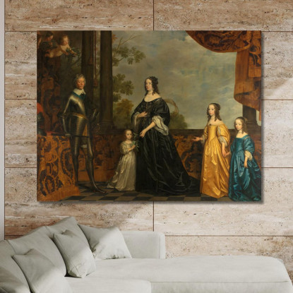 Friedrich Heinrich, Seine Gemahlin Amalia Von Solms Und Ihre Drei Jüngsten Töchter Gerard van Honthorst drucken auf leinwand