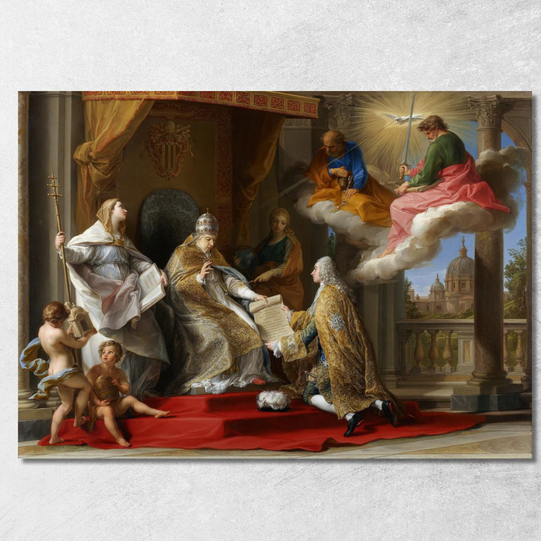 Papst Benedikt Xiv. Überreicht Dem Grafen Von Stainville, Später Herzog Von Choiseul, Die Enzyklika Ex Omnibus Pompeo Batoni dru Papst Benedikt Xiv. Überreicht Dem Grafen Von Stainville, Später Herzog Von Choiseul, Die Enzyklika Ex Omnibus Pompeo Batoni dru