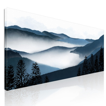 Quadro Paesaggio Astratto Arte Paesaggio Montuoso Nebbioso Con Foresta E Colline Blu abl5 quadro stampato su tela