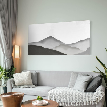 Quadro Paesaggio Astratto Paesaggio Montuoso Nebbioso Grigio E Bianco Minimalista abl10 quadro stampato su tela