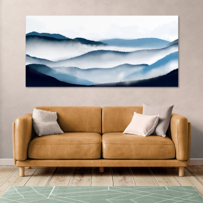 Quadro Paesaggio Astratto Arte Paesaggio Montuoso Blu Con Nebbia E Colline abl13 quadro stampato su tela