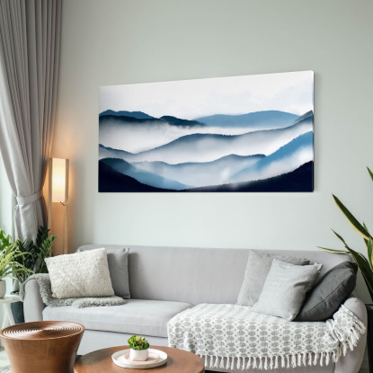 Quadro Paesaggio Astratto Arte Paesaggio Montuoso Blu Con Nebbia E Colline abl13 quadro stampato su tela