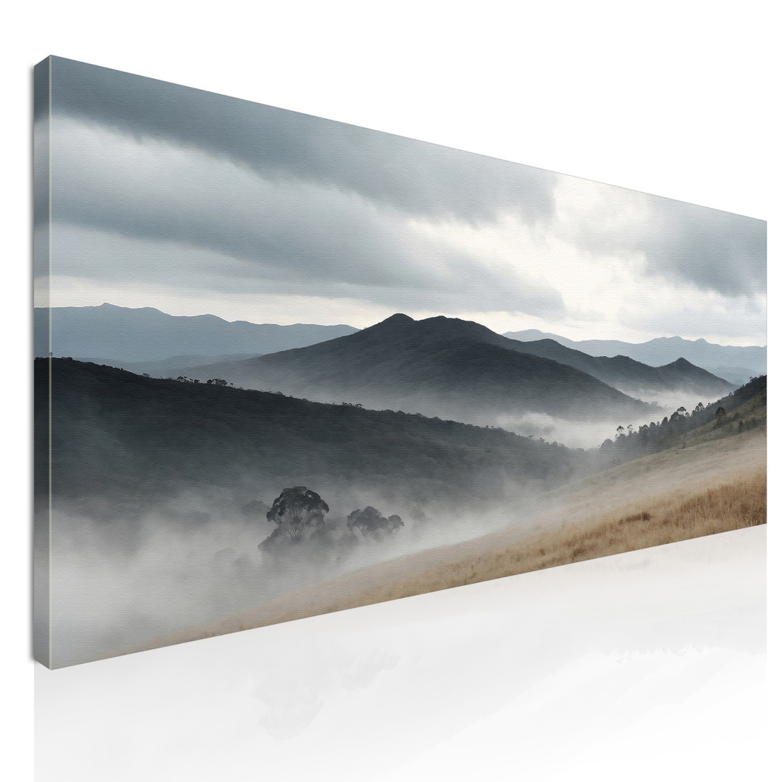 Quadro Paesaggio Astratto Colline Nebbiose Con Vette Grigie E Prateria Autunnale abl16 quadro stampato su tela Quadro Paesaggio Astratto Colline Nebbiose Con Vette Grigie E Prateria Autunnale abl16 quadro stampato su tela