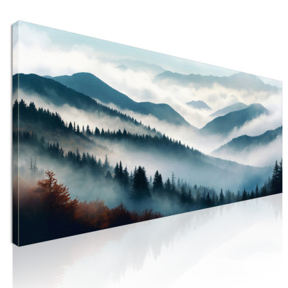 Quadro Paesaggio Astratto Montagna Nebbiosa Foresta Autunnale Blu E Arancione abl18 quadro stampato su tela