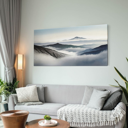 Quadro Paesaggio Astratto Montagne Nebbiose Con Vette Blu E Vallate abl22 quadro stampato su tela