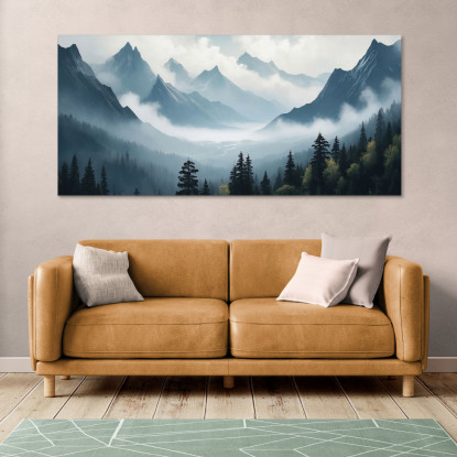 Quadro Paesaggio Astratto Paesaggio Montagna Nebbiosa Scenario Sereno Blu E Grigio abl25 quadro stampato su tela