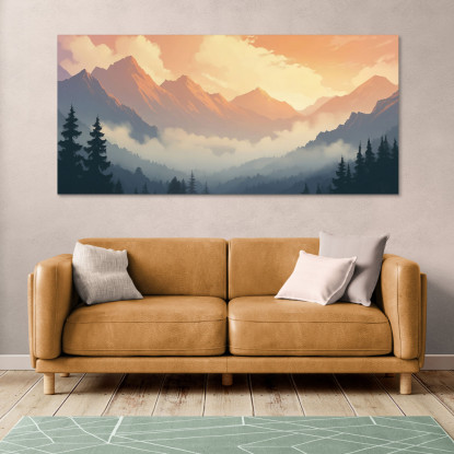 Quadro Paesaggio Astratto Paesaggio Montuoso Al Tramonto Arte Paesaggio Sereno Arancione E Grigio abl26 quadro stampato su tela