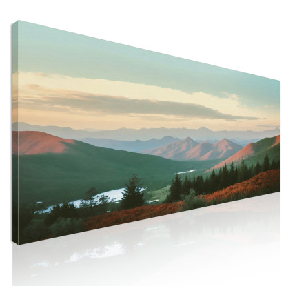 Quadro Paesaggio Astratto Paesaggio Montuoso Con Colline Rosse E Verdi Al Tramonto abl27 quadro stampato su tela