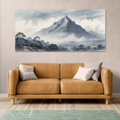 Quadro Paesaggio Astratto Paesaggio Montuoso Con Vetta Innevata E Alberi abl29 quadro stampato su tela