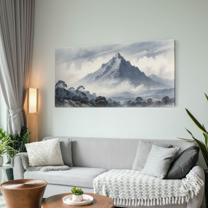 Quadro Paesaggio Astratto Paesaggio Montuoso Con Vetta Innevata E Alberi abl29 quadro stampato su tela