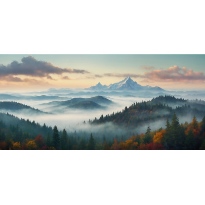 Quadro Paesaggio Astratto Paesaggio Montuoso Nebbioso Con Foresta Autunnale Colorata abl33 quadro stampato su tela