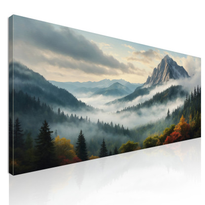 Quadro Paesaggio Astratto Paesaggio Montuoso Nebbioso Con Foresta Autunnale E Vette Innevate abl34 quadro stampato su tela