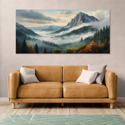 Quadro Paesaggio Astratto Paesaggio Montuoso Nebbioso Con Foresta Autunnale E Vette Innevate abl34 quadro stampato su tela