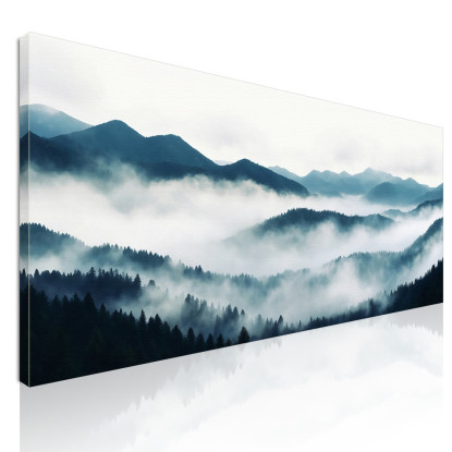 Quadro Paesaggio Astratto Paesaggio Montuoso Nebbioso Con Foresta Di Pini E Colline Blu abl35 quadro stampato su tela