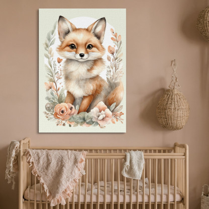 Quadro Per Bambino Decorazione Cameretta Ritratti Animali Carini Volpe Con Fiori bana5 quadro stampato su tela